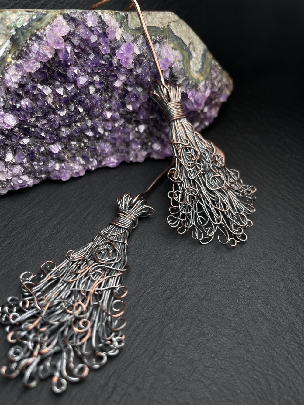 SALE Copper Witch's Broom Dangle Earrings - Artisan Made